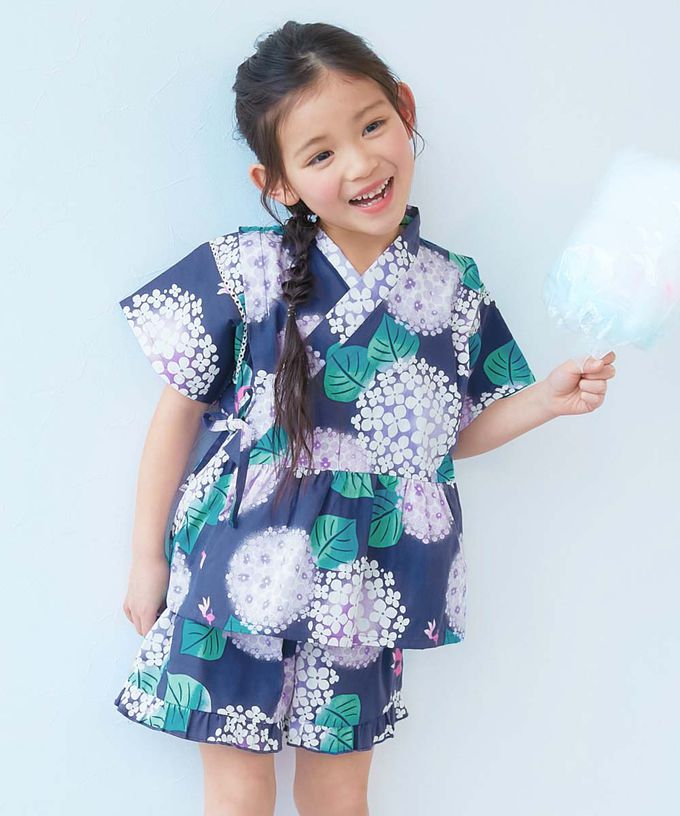 日本 devirock - [推薦]夢幻女孩荷葉邊甚平套裝-海洋-煙燻藍