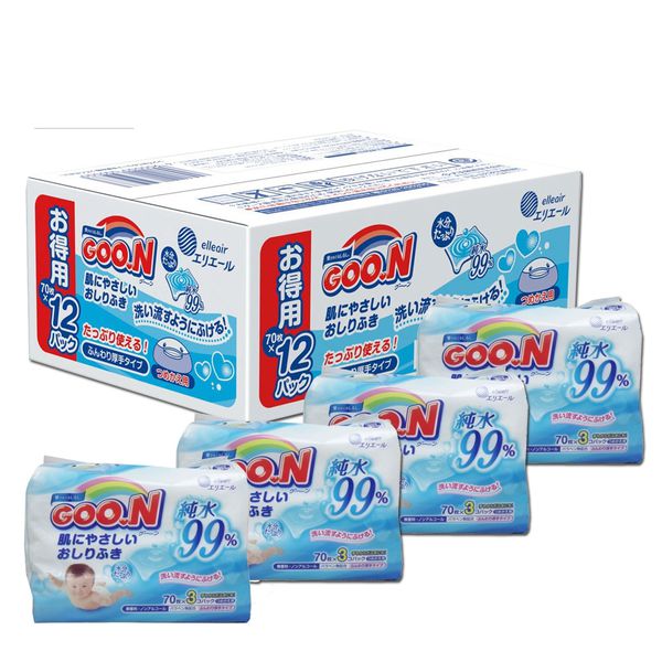 日本大王GOO.N - 日本境內版嬰兒護膚柔濕巾箱購組 70抽x12包入 (185x130mm)-70抽x12包入