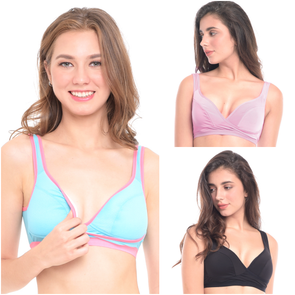 沐伊孕哺 MOOIMOM - 超透氣運動風糖果色交叉哺乳內衣-藍