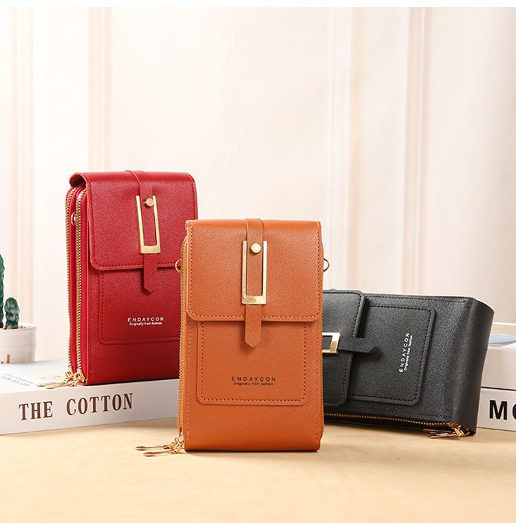 時尚可觸屏大容量斜背手機包/斜背小包-豎款-深粉色 (18x11x5cm)