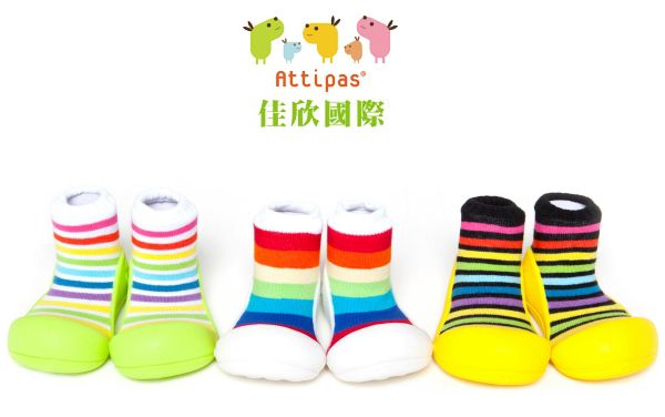 韓國 Attipas - 襪型學步鞋-彩紅白底