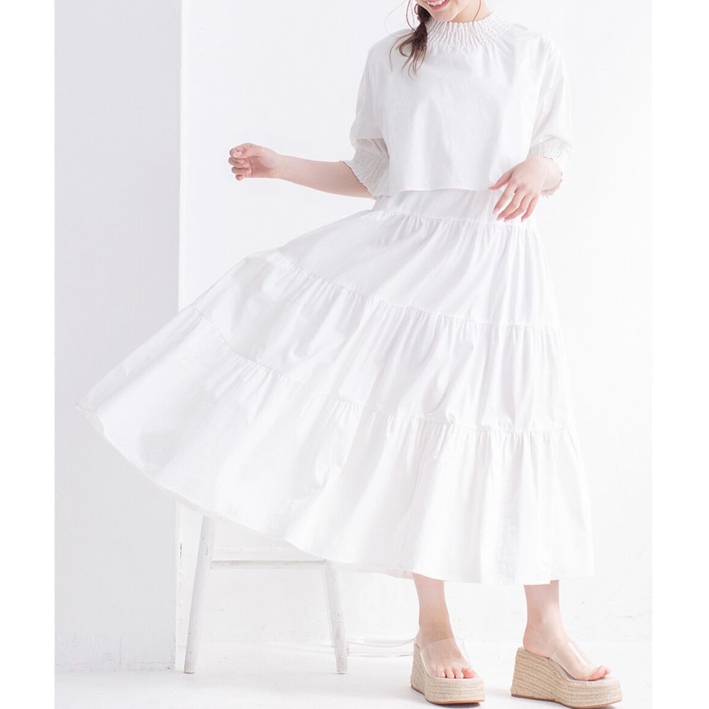 日本 Bou Jeloud - 俏皮假兩件層次感五分袖蛋糕長洋裝-白