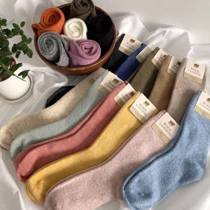 韓國Marian - 素面百搭羊毛保暖襪-焦糖色 (Free)