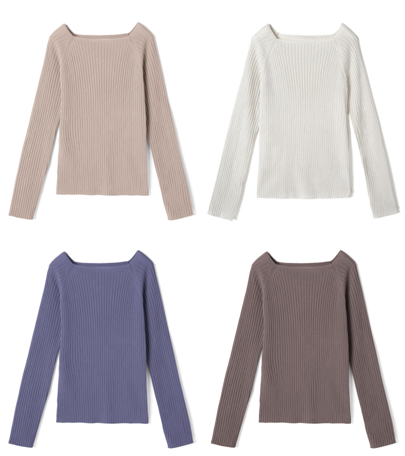 日本 GRL - 法式方領羅紋針織上衣-草綠