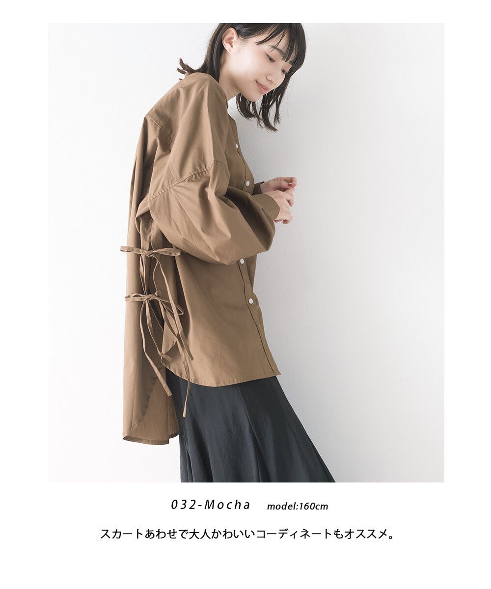 日本 OMNES - 優雅側綁帶立領氣球袖襯衫-時尚黑