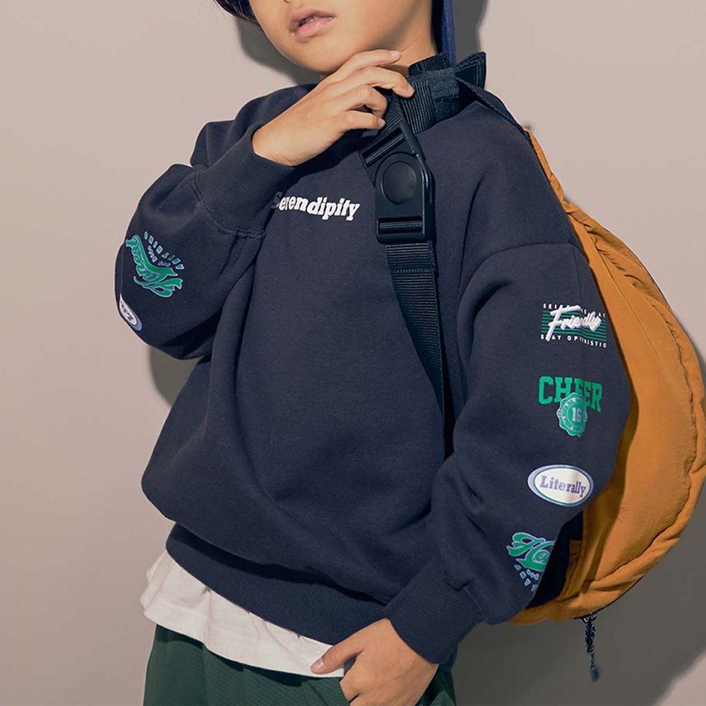 裏起毛個性印花大學T-袖logo-炭灰