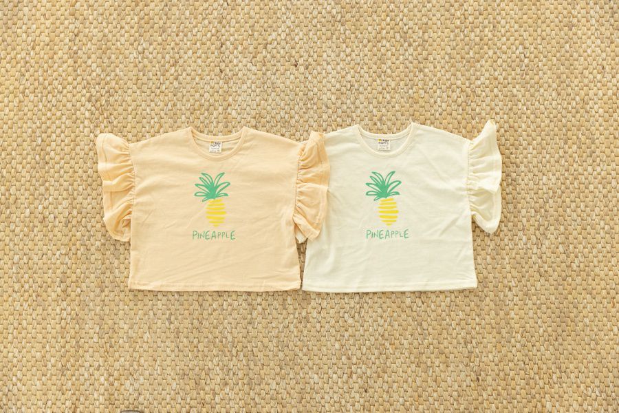 韓國 Orange Mom - 鳳梨大荷葉袖上衣-蜜桃橘