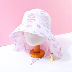 韓國配件連線 - 大帽簷卡通造型網眼遮陽/遮脖帽-卡通人物美樂蒂-淡粉 (頭圍約52~54cm)