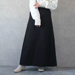 日本女裝代購 - 經典厚磅A字牛仔長裙(高個媽咪推薦)-刷色黑