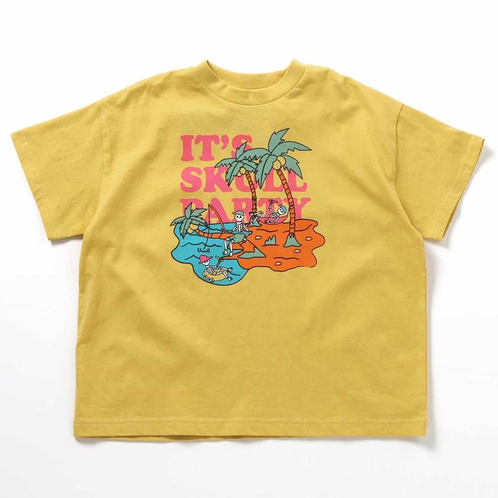 美式風格印花短袖上衣-度假骷髏頭-黃