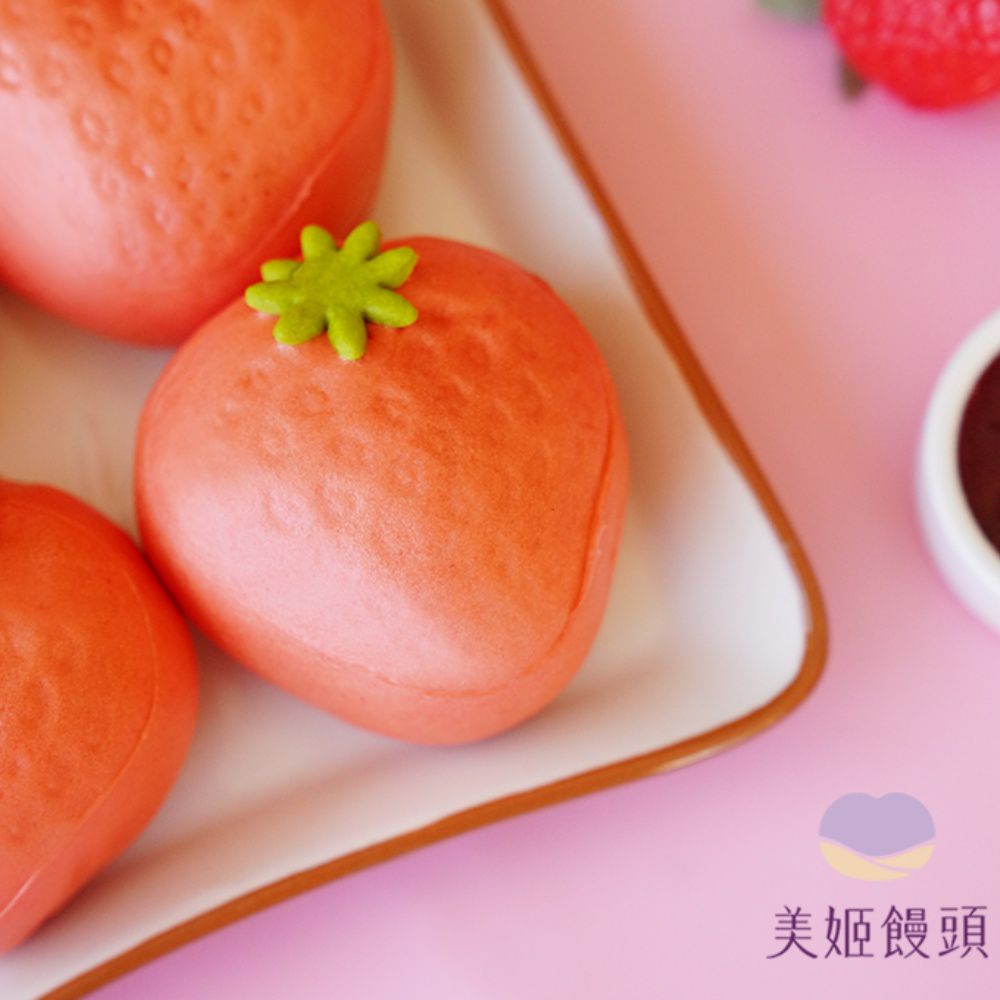 美姬饅頭 - 草莓鮮乳造型紅豆包-50g*6顆