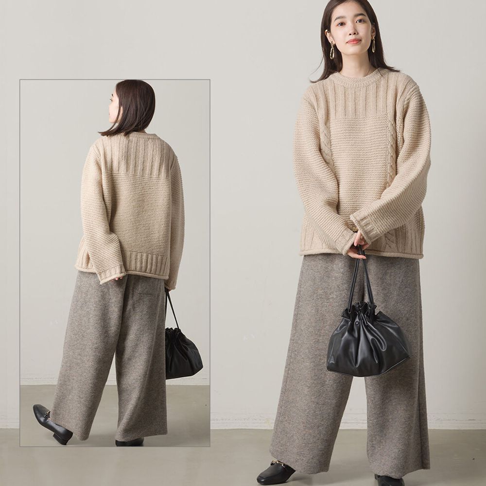 日本 OMNES - 100%羊毛 低調百搭交錯編織紋毛衣-杏 (F)