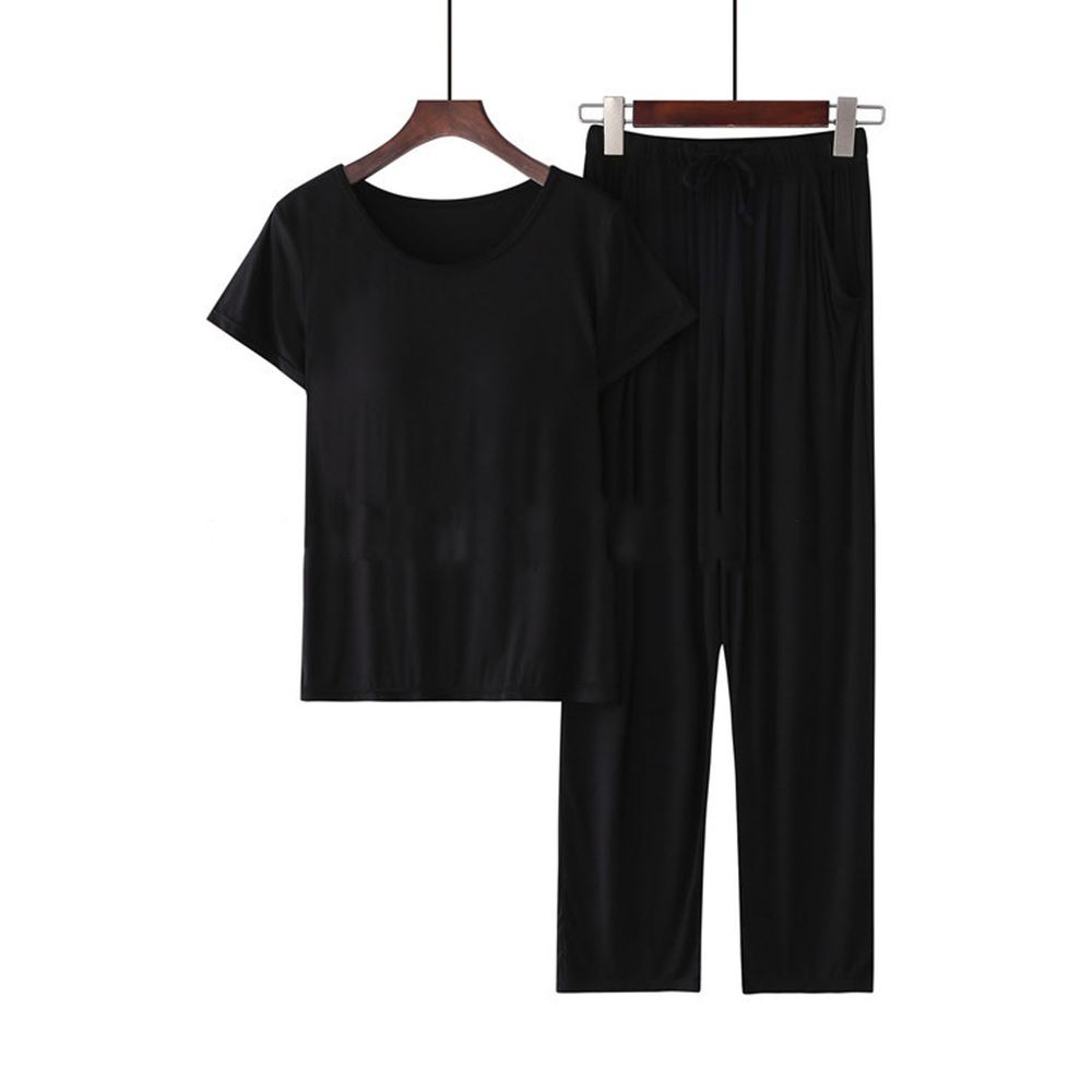 莫代爾柔軟涼感Bra T家居服-長褲套裝-黑色