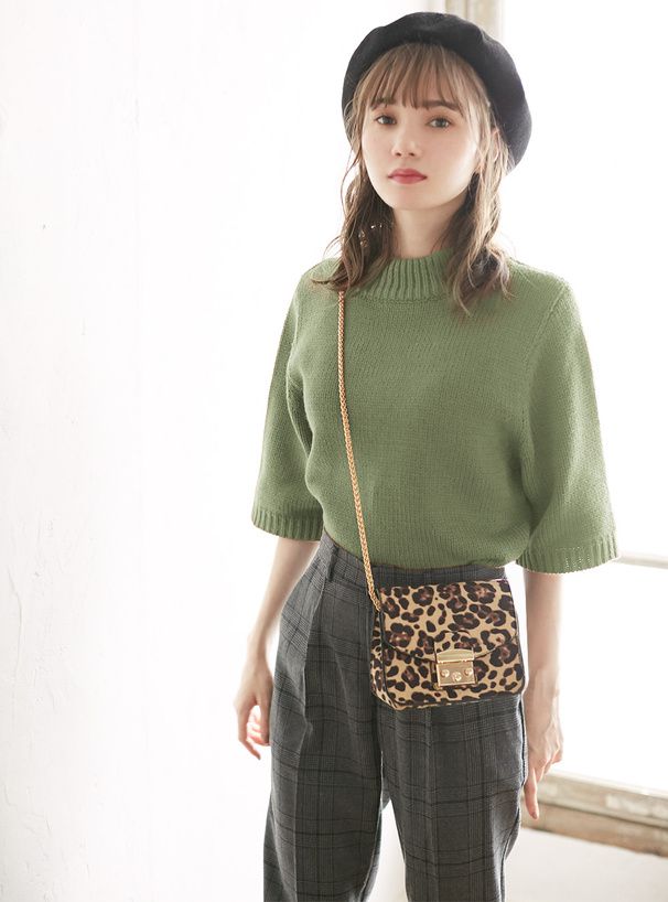 日本 GRL - 百搭立領針織短袖上衣-天藍 (F)