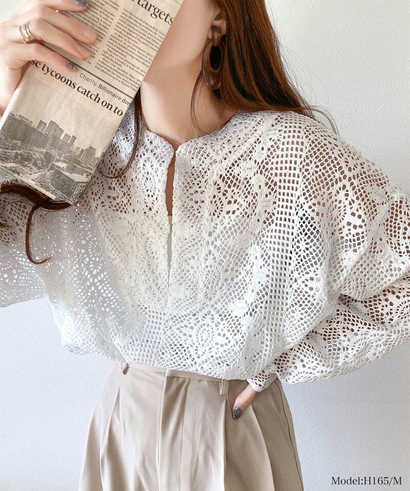 日本 Classical Elf - 春日浪漫鉤針長袖上衣/罩衫-米杏