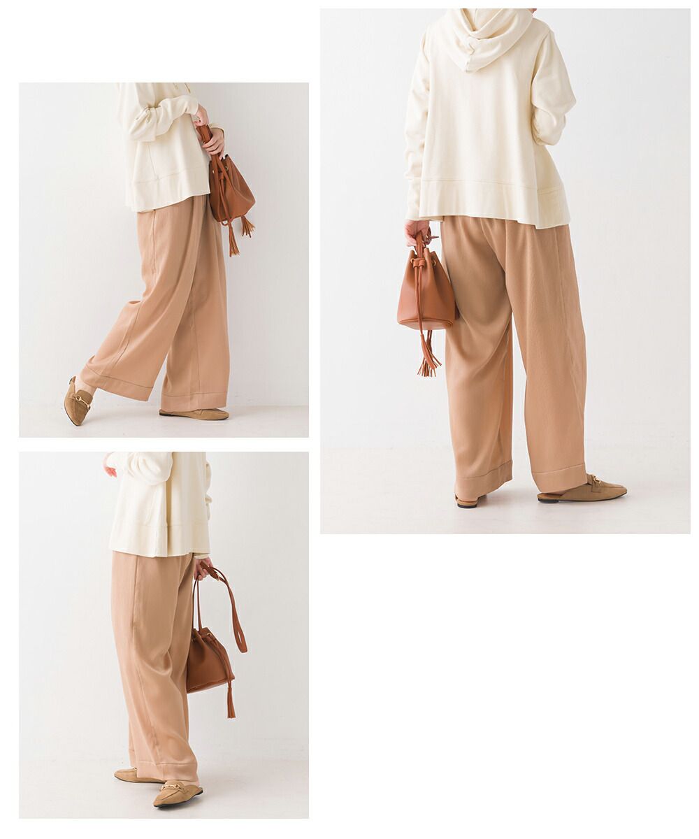 日本 OMNES - 楊柳低調光澤感美腳長褲-簡約黑