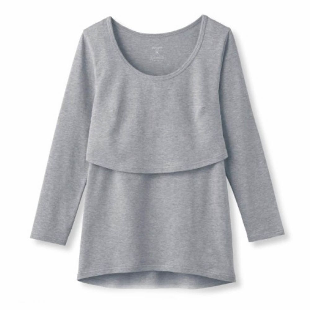 日本千趣會 - 95%棉 (孕哺)雙層設計哺乳發熱衣-淺灰