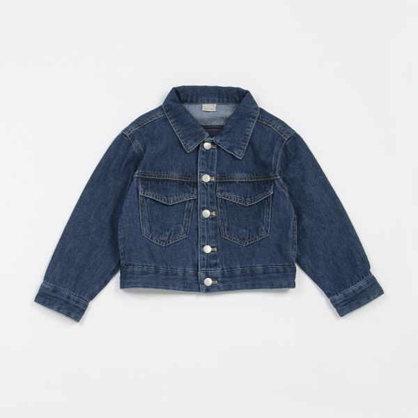 日本 petit main - 聯名款 經典印花廓形牛仔夾克-卡通人物米奇米妮-丹寧藍