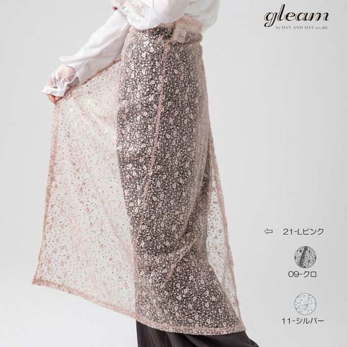 日本 gleam - [疊穿高手]閃亮光澤薄紗半片裙-黑