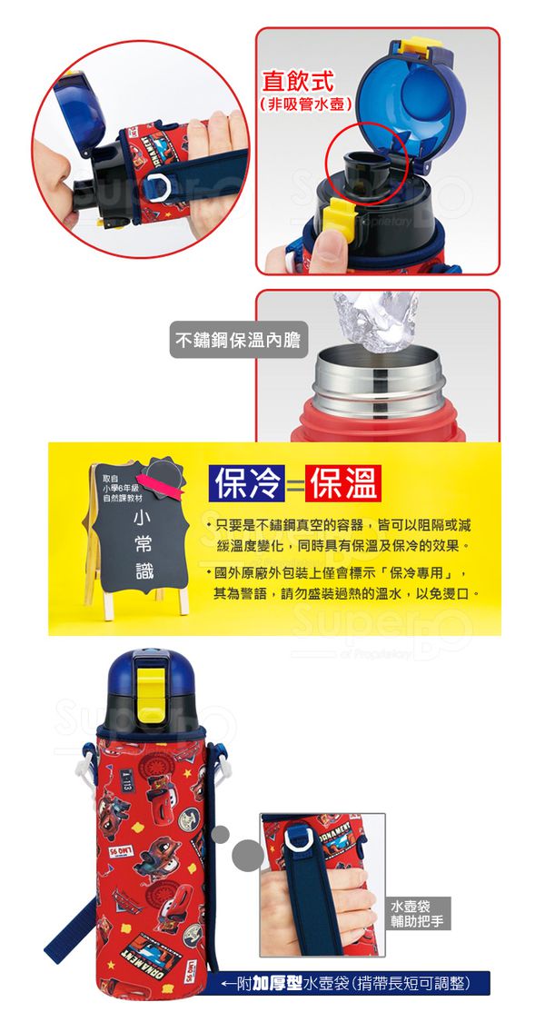 日本 SKATER - 不鏽鋼直飲保溫水壺附外袋(470ml)-兒童水壺-閃電麥昆