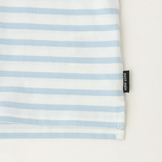 日本 petit main - [低價]接觸冷感 條紋短袖上衣-藍x白