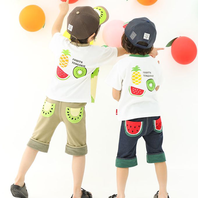 日本 ZOOLAND - 水果切片印花天竺棉短袖上衣-西瓜