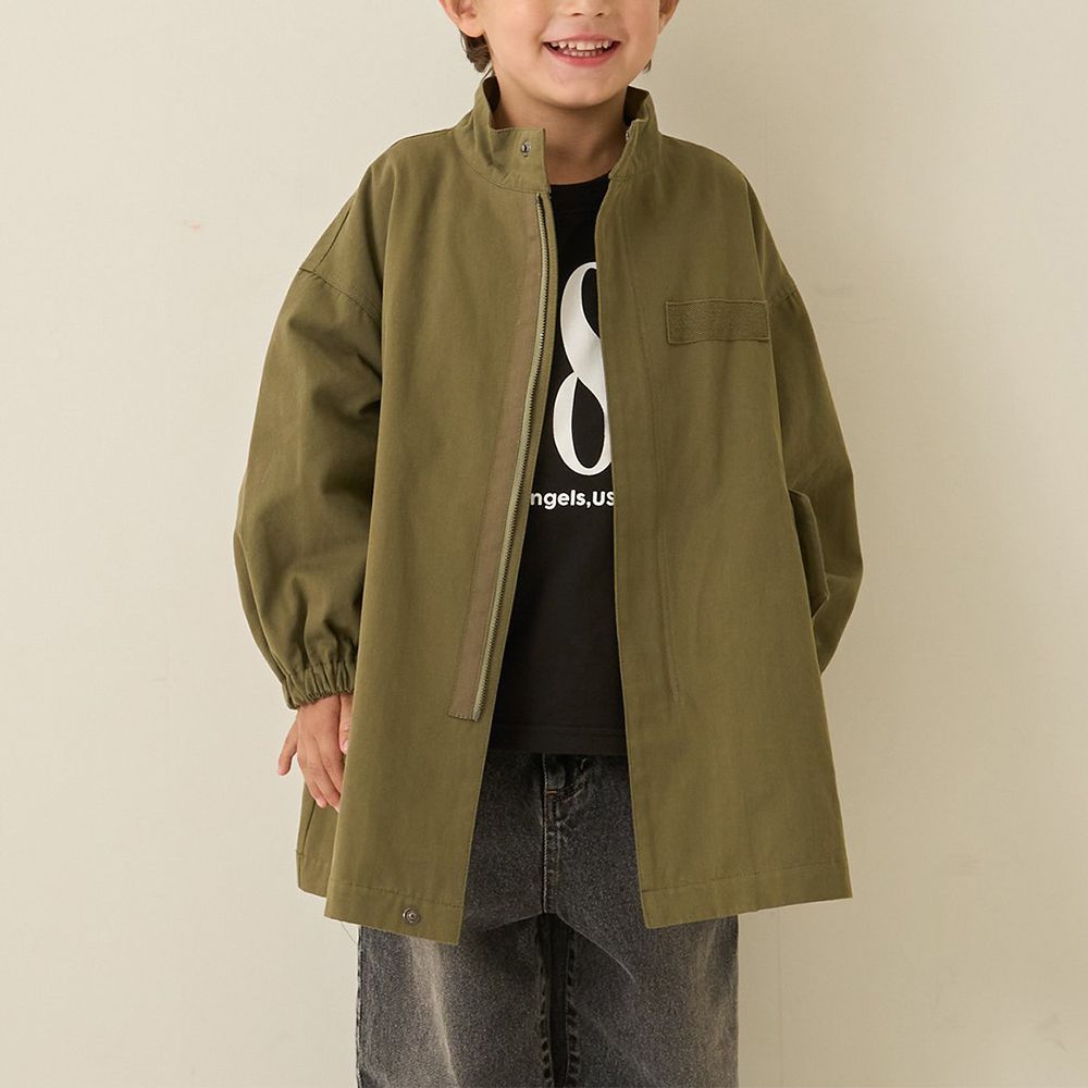 摩登帥氣小立領軍裝風長版外套-軍綠