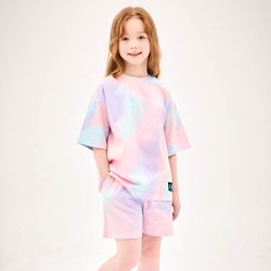 韓國 Jelispoon - 色彩暈染休閒短袖套裝-粉X紫
