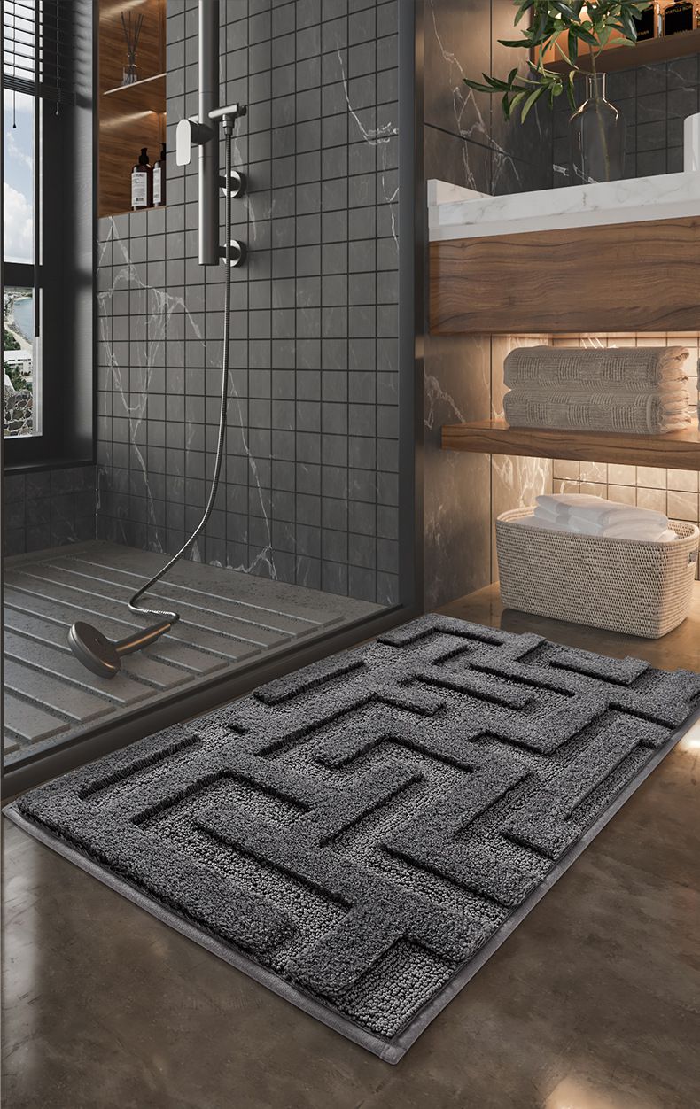 快速吸水植絨浴室腳踏墊-迷宮幾何-深灰色