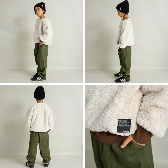 日本 BRANSHES - 泰迪熊雙面毛絨可愛長袖上衣-黑x藍橘撞色