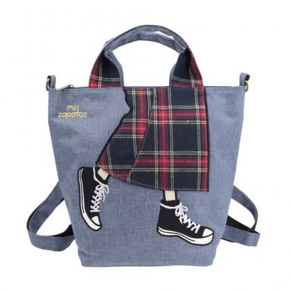 mis zapatos - 2way美腿後背包(尼龍)-牛仔裙-BL藍色 (30*21*15cm)