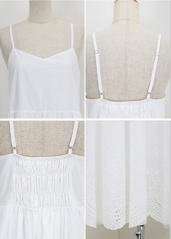 日本 BLUE EAST - 精緻雕花下擺迷人細肩帶洋裝-水藍