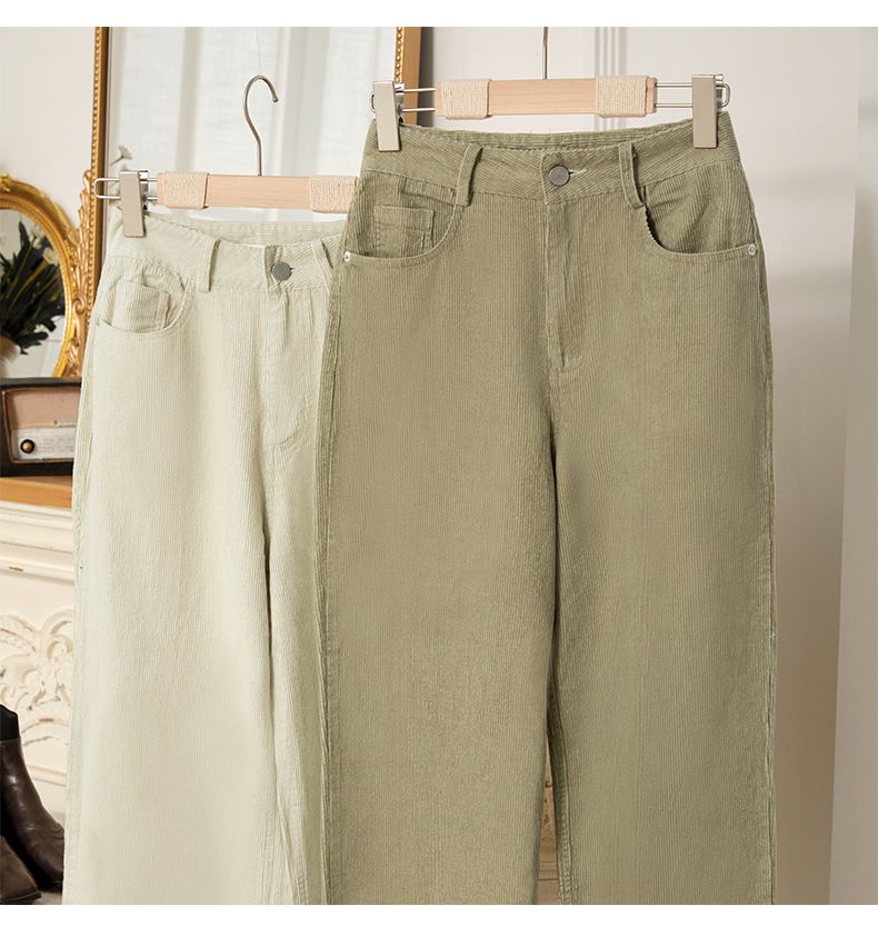 燈芯絨休閒闊腳褲-杏色