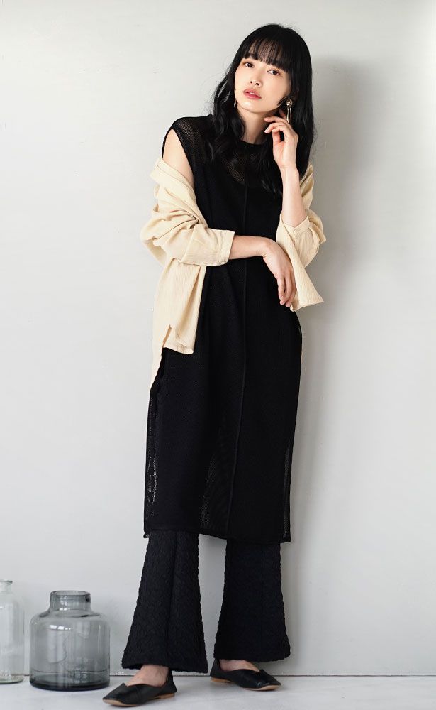 日本 zootie - 鉤針網狀穿搭長版背心-簡約黑