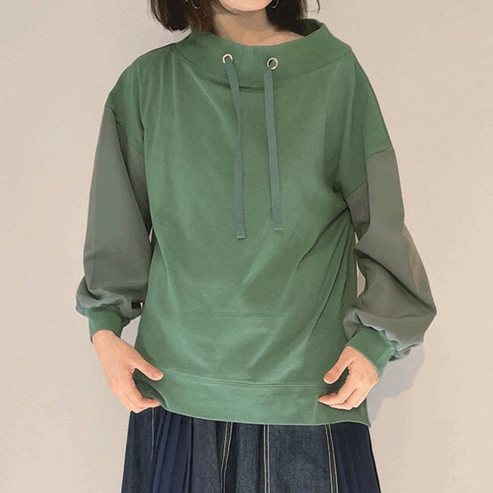 日本 Bou Jeloud - 假帽繩設計寬鬆長袖上衣-綠
