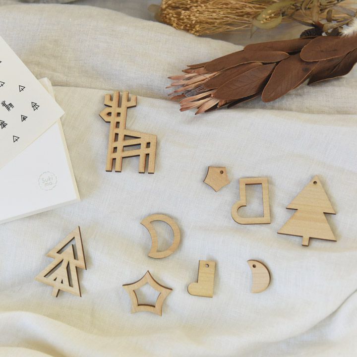 日本 kukka ja puu - 日本製 天然木輕量掛飾9件組-聖誕夜