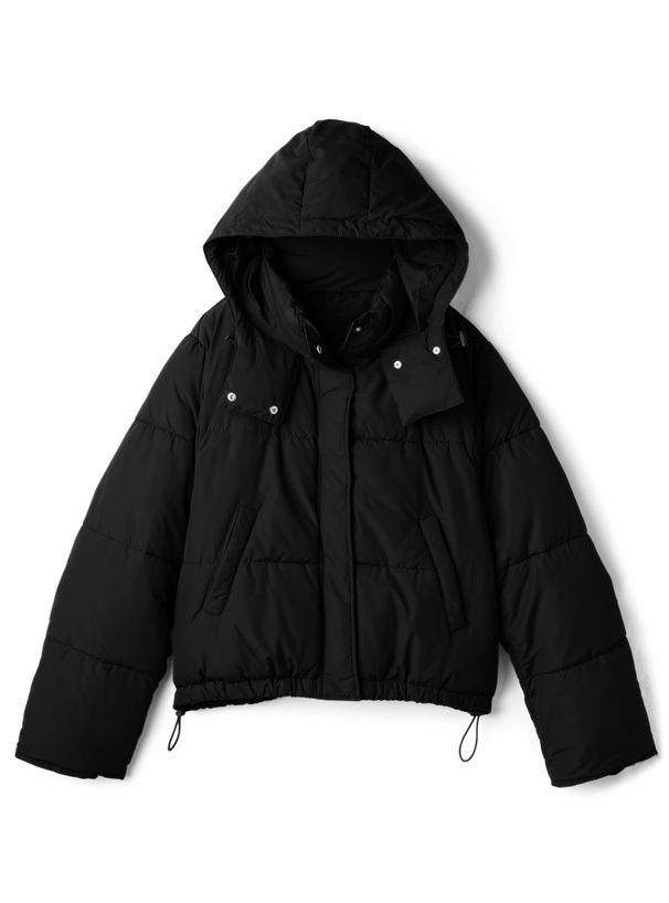 日本 GRL - 短版寬鬆羽絨連帽外套-黑 (F)