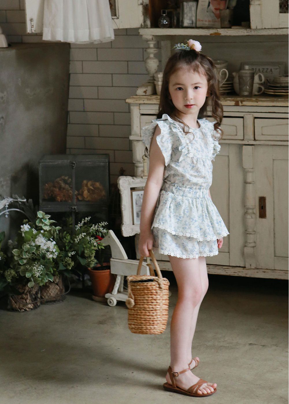 韓國 PuellaFLO - 蕾絲滾邊蛋糕褲裙-藍花