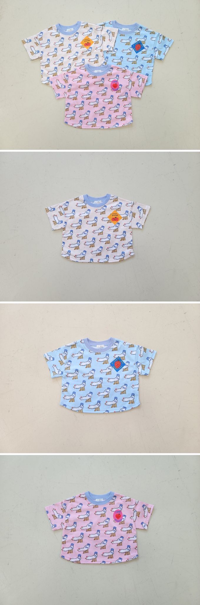 韓國 Mimico - 滿版小雞印短袖上衣-番茄-米