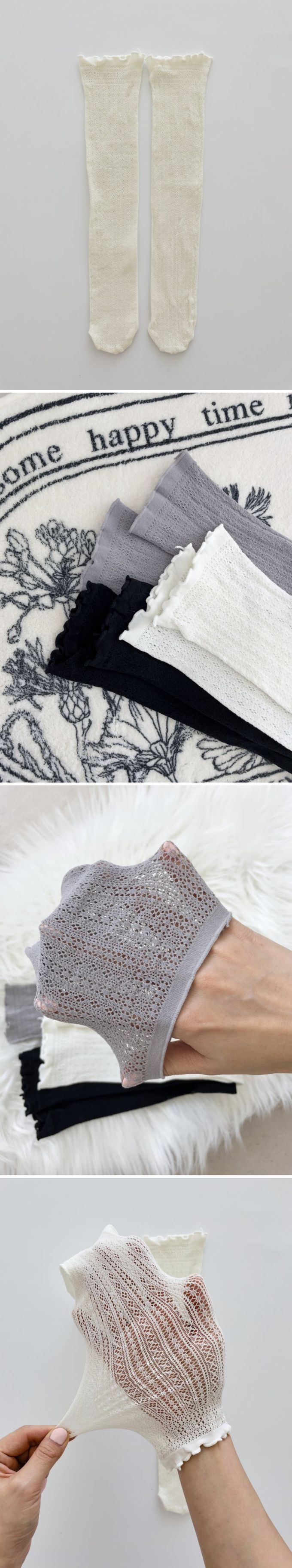 韓國 Marian - 鏤空細緻蕾絲彈性長襪-白 (Free)