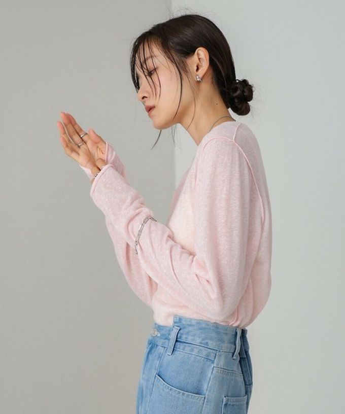 日本 Bab - 率性混色感微透膚長袖上衣-灰