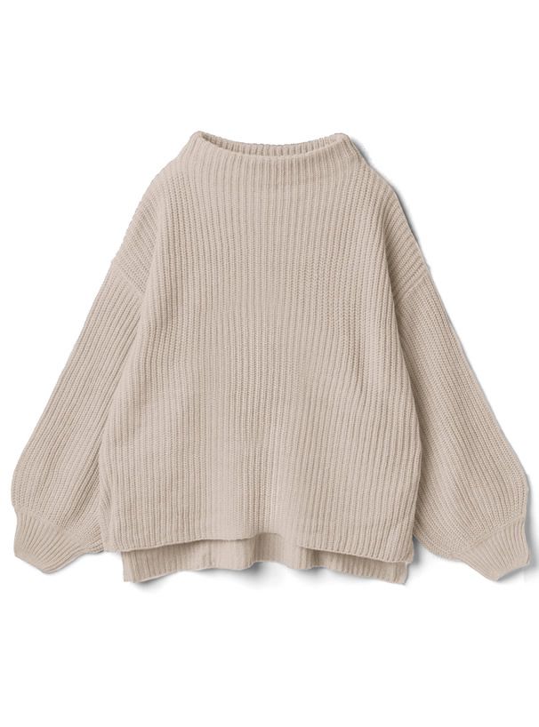 日本 GRL - 優雅酒瓶領澎澎袖針織毛衣-咖啡 (F)