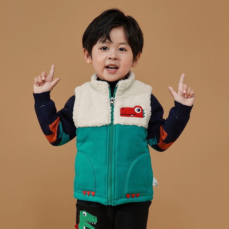 羊羔絨兒童保暖背心-鱷魚-綠色