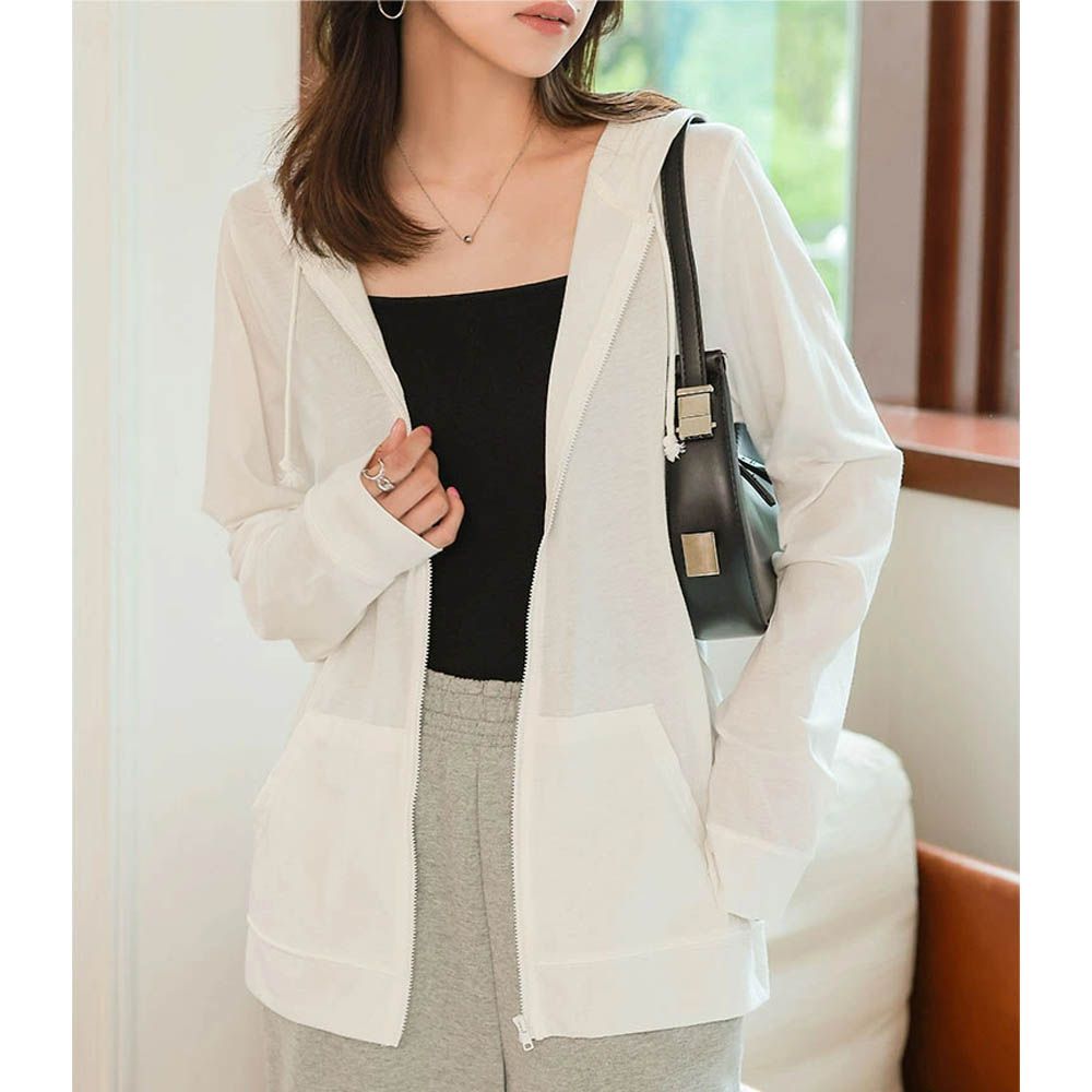 冷房對策！輕盈防曬連帽薄外套-白