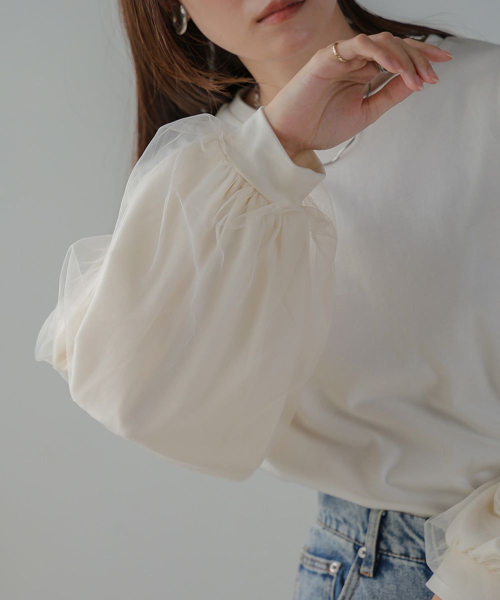 日本 Bab - 優雅拼接薄紗長袖上衣-深灰