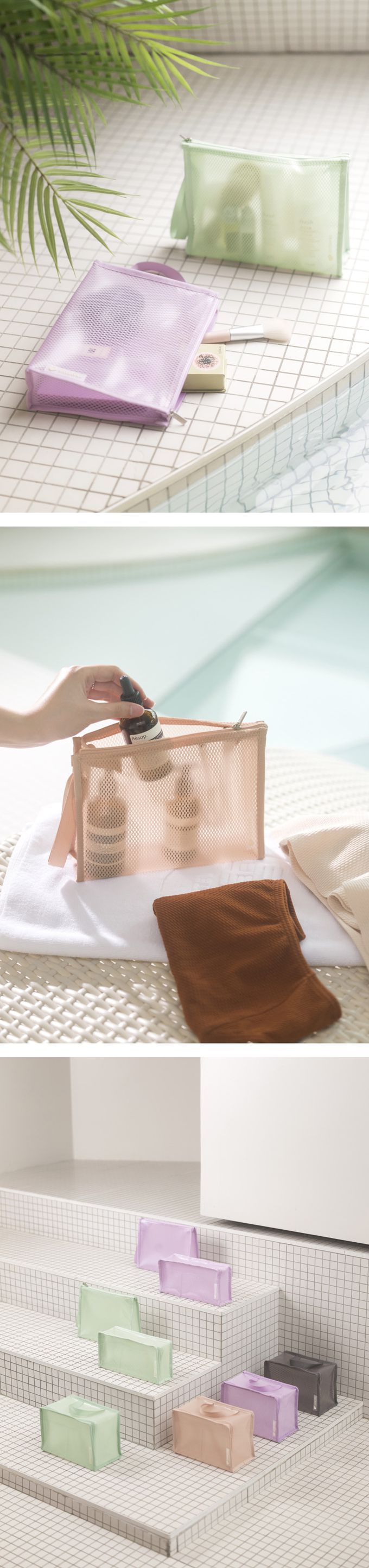 韓國 byfulldesign - (防水)韓製手拿立體梯形化妝包-墨灰 (220x165x60mm)