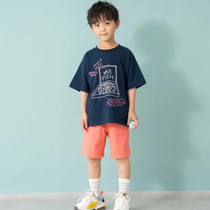 日本 petit main - 100%棉 塗鴉系食物印花短袖上衣-蘇打汽水-米杏