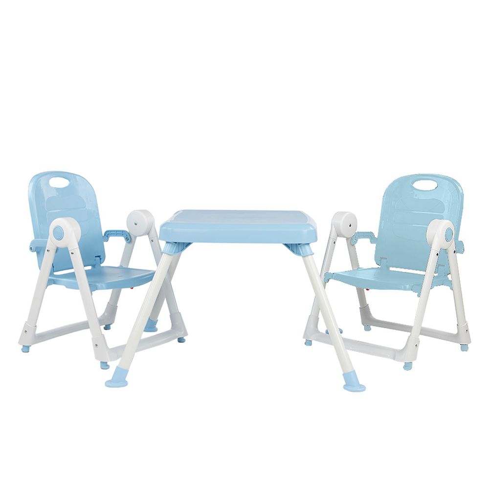 美國 ZOE - 兩椅一桌雙人組合-附白色小餐盤-冰雪藍