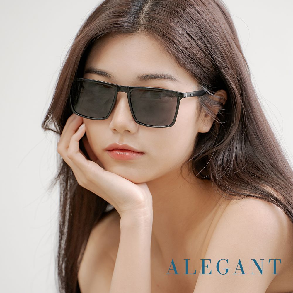 ALEGANT - 潮流時尚膠捲黑TR90彈簧鏡腳寶麗來偏光墨鏡│UV400方框太陽眼鏡