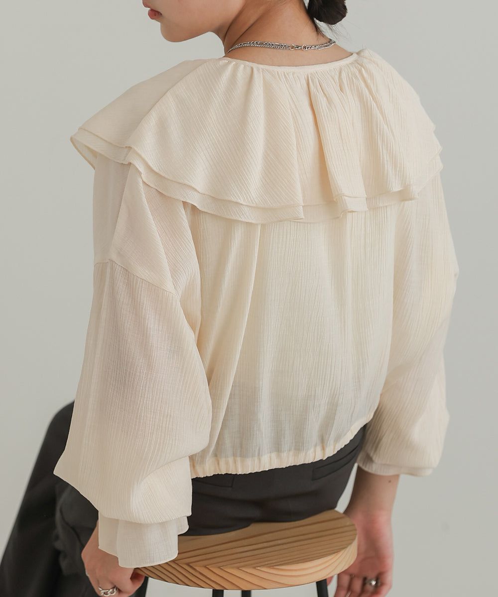 日本 Bab - 浪漫荷葉層次糖果袖襯衫-淺灰